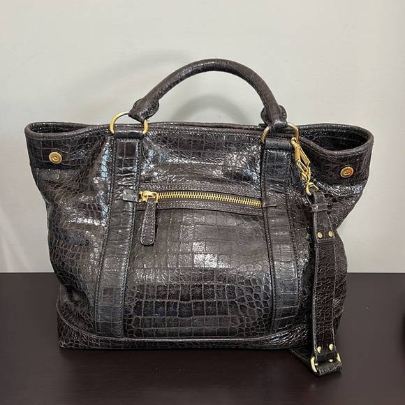 MIU MIU Brown St. Cocco Croc-Embossed Tote in Dark Brown Leather - Picture 5 of 16